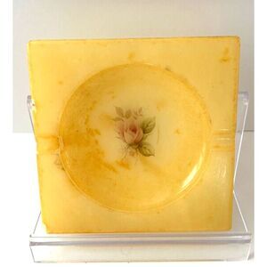 VINTAGE HAND CARVED‎ ALABASTER ASHTRAY ROSE FLOWER MADE IN ITALY 4.5" X 4.5"